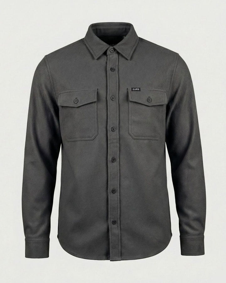 Men's Suede-Touch Button-Up Overshirt Jacket - Dark Gray