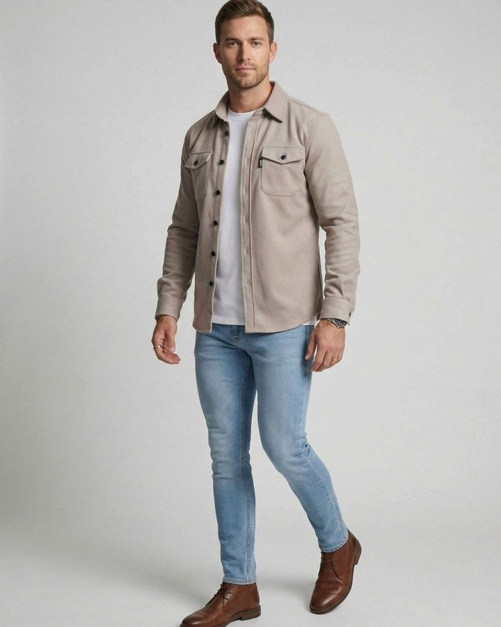 Men's Suede-Touch Button-Up Overshirt Jacket