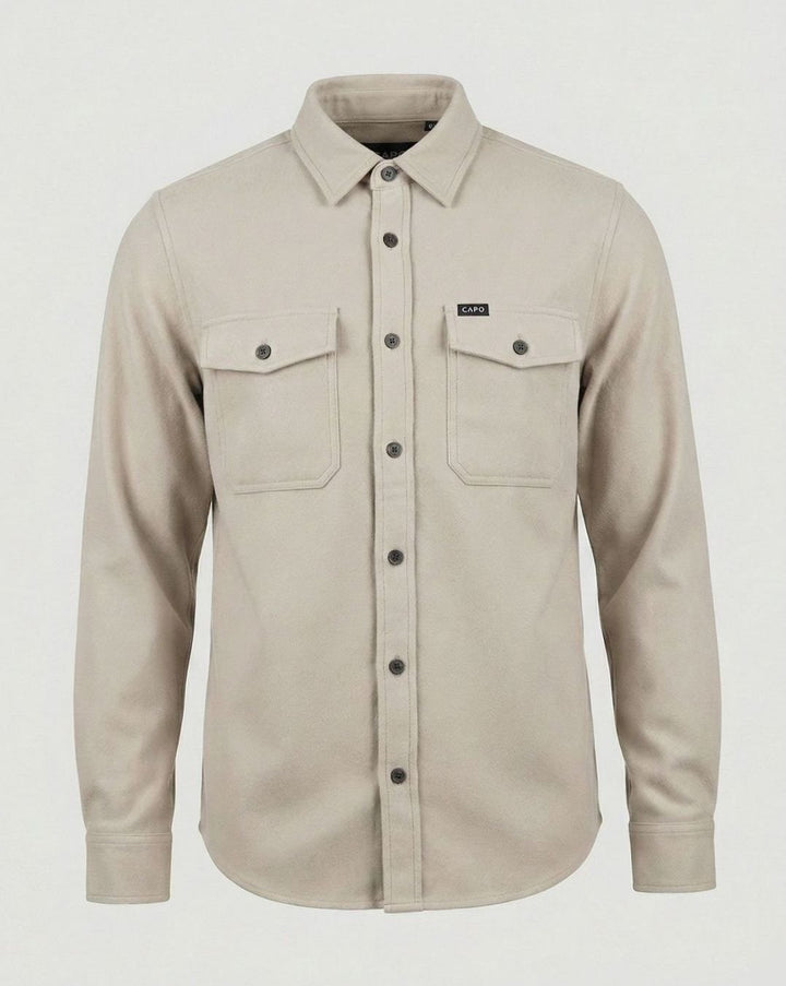 Men's Suede-Touch Button-Up Overshirt Jacket - Light Beige