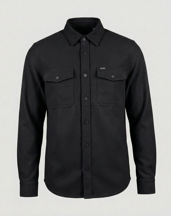 Men's Suede-Touch Button-Up Overshirt Jacket - Black