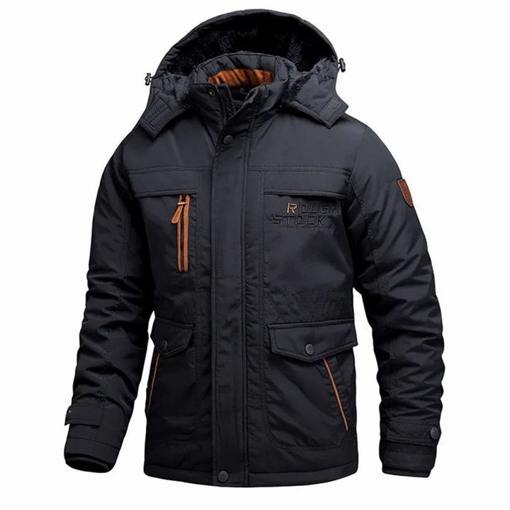 Men's Tactical Waterproof Winter Coat Fleece-Lined Detachable Hood - Navy Blue