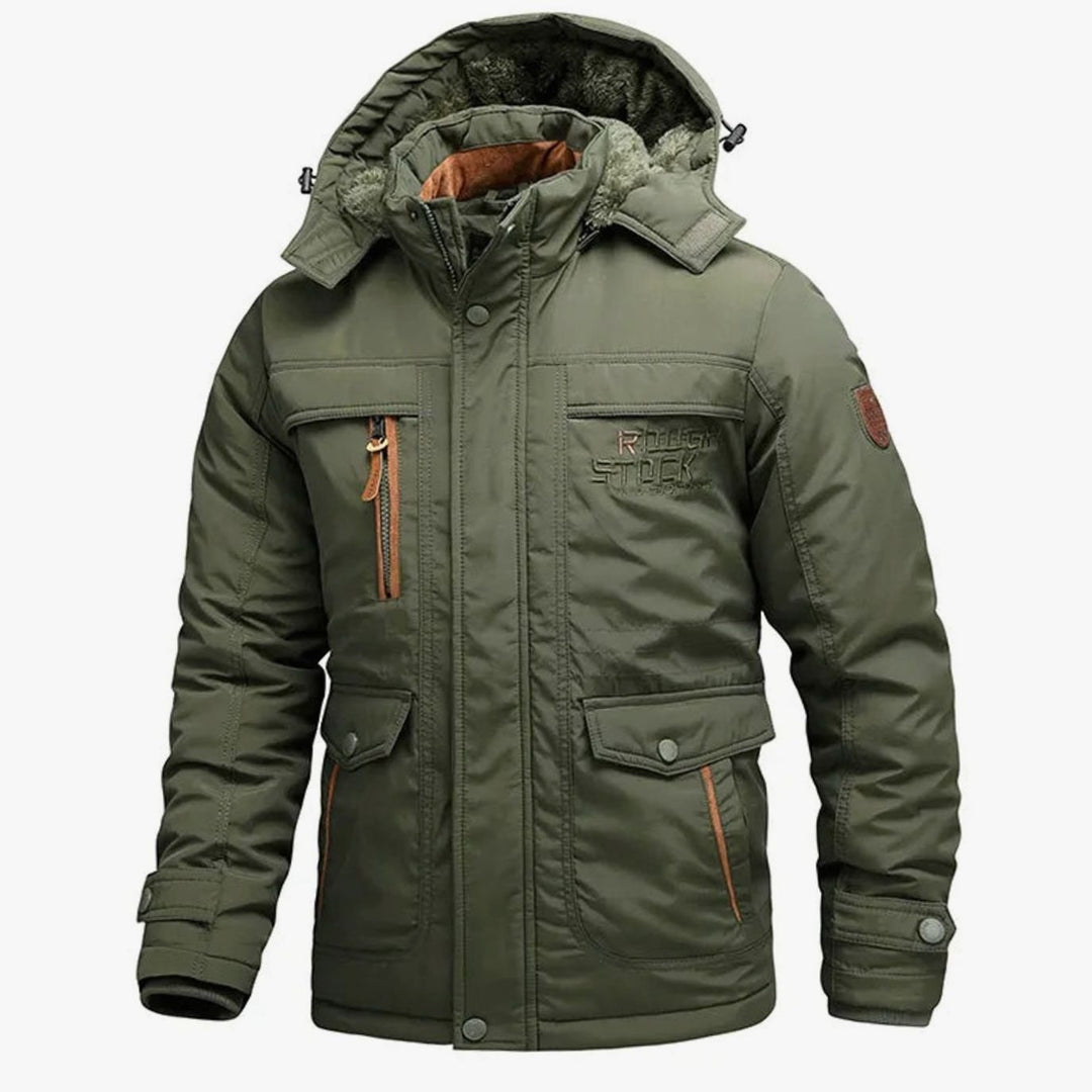 Men's Tactical Waterproof Winter Coat Fleece-Lined Detachable Hood - Green