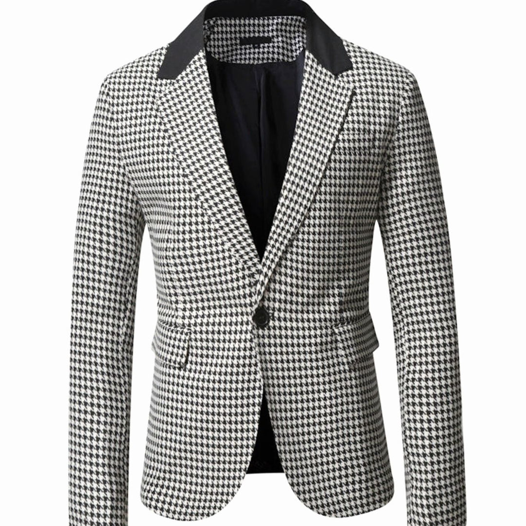 Men's Tailored Blazer Houndstooth Single-Button Notch Lapel Sport Coat