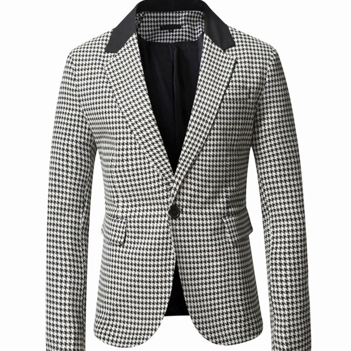 Men's Tailored Blazer Houndstooth Single-Button Notch Lapel Sport Coat