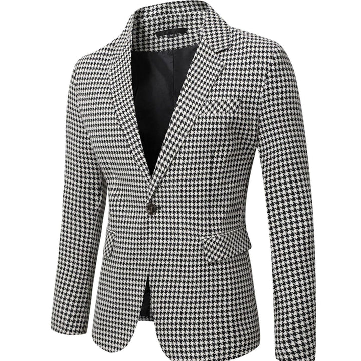 Men's Tailored Blazer Houndstooth Single-Button Notch Lapel Sport Coat
