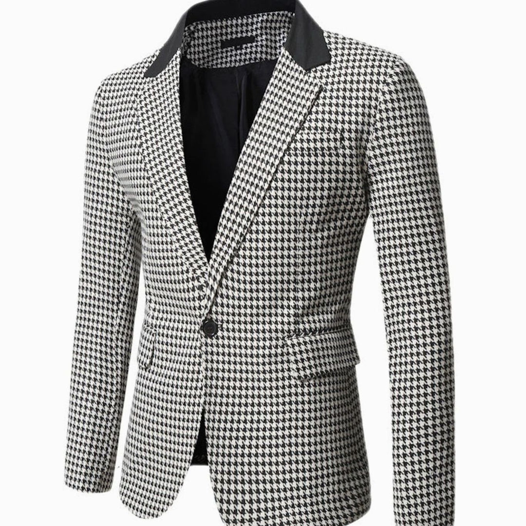 Men's Tailored Blazer Houndstooth Single-Button Notch Lapel Sport Coat