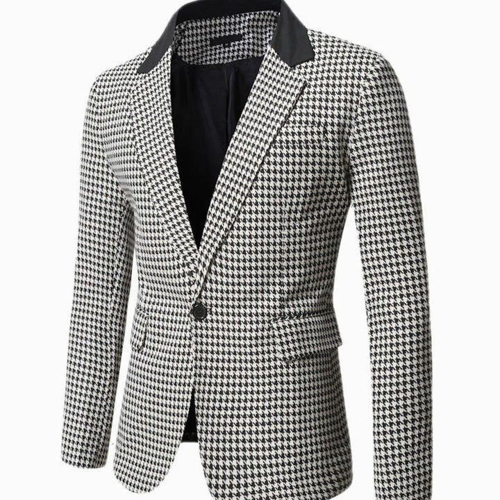 Men's Tailored Blazer Houndstooth Single-Button Notch Lapel Sport Coat