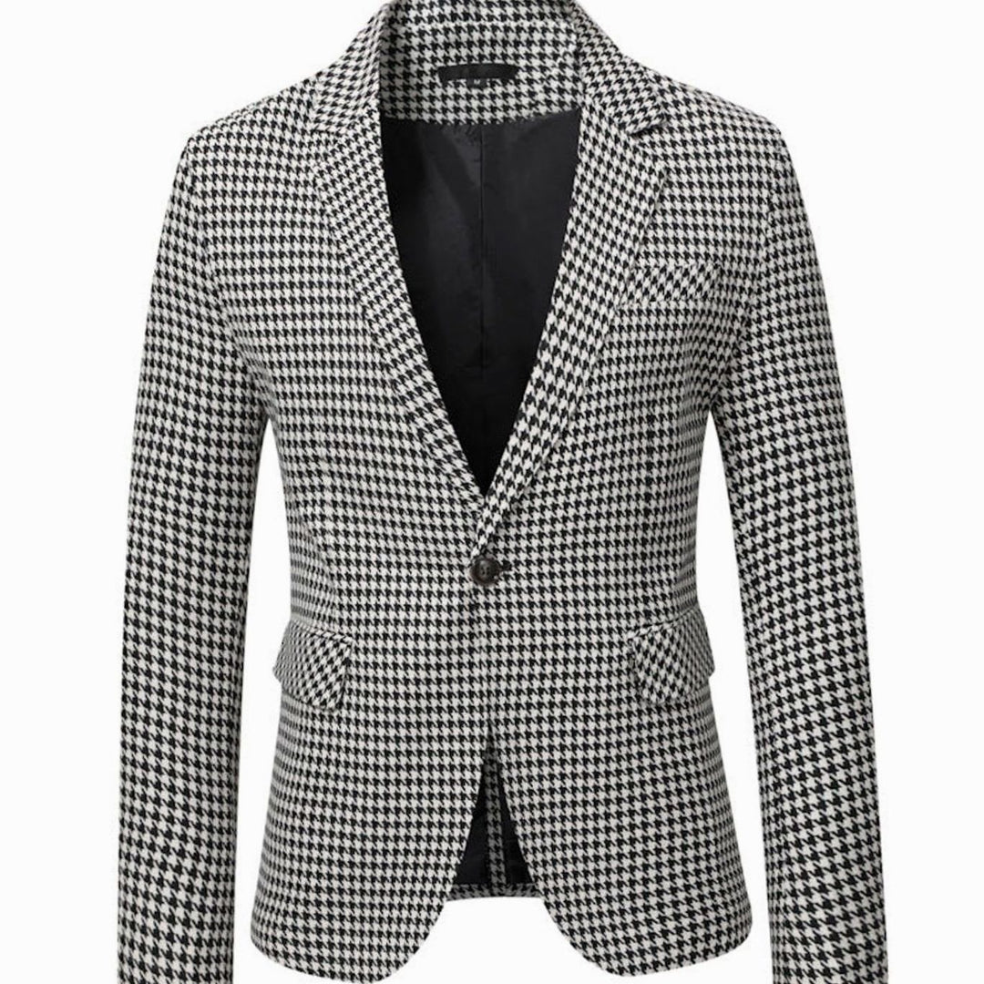 Men's Tailored Blazer Houndstooth Single-Button Notch Lapel Sport Coat