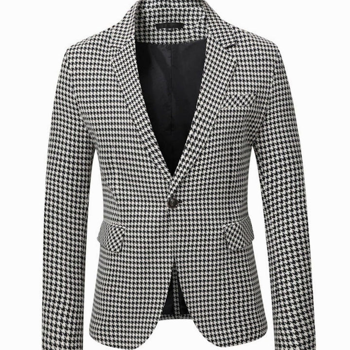 Men's Tailored Blazer Houndstooth Single-Button Notch Lapel Sport Coat