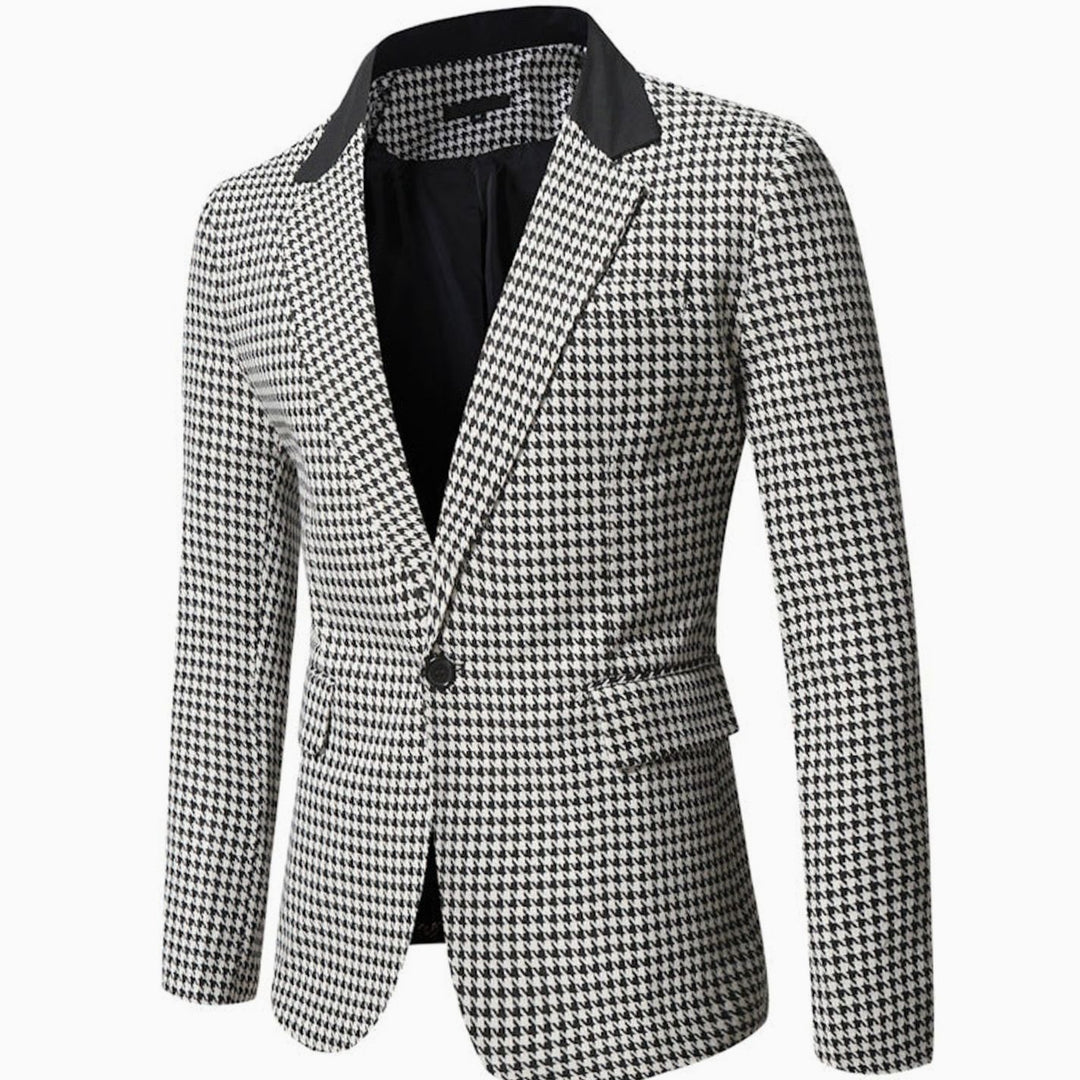 Men's Tailored Blazer Houndstooth Single-Button Notch Lapel Sport Coat