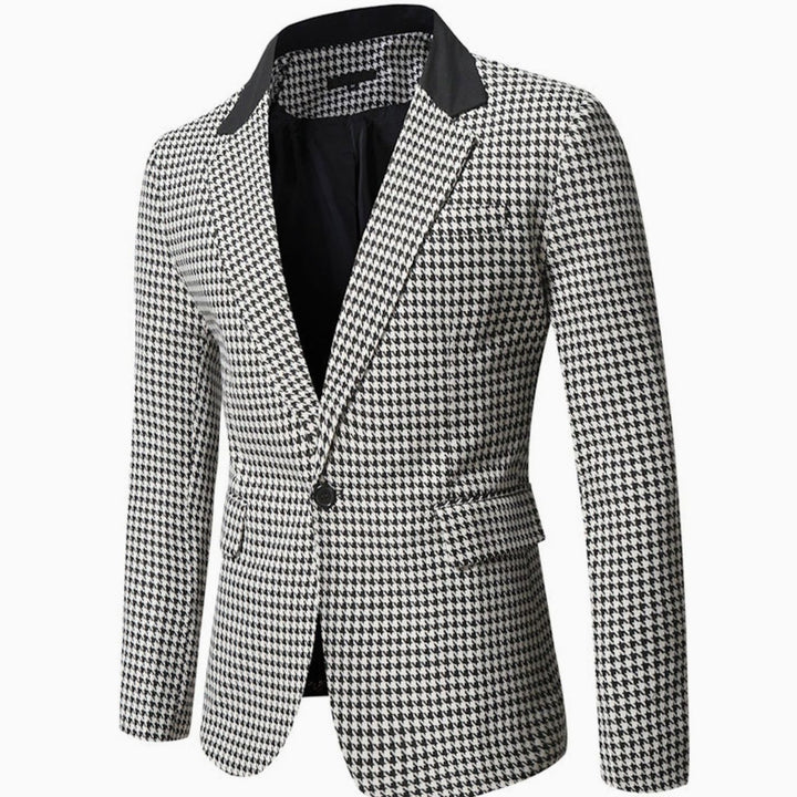 Men's Tailored Blazer Houndstooth Single-Button Notch Lapel Sport Coat