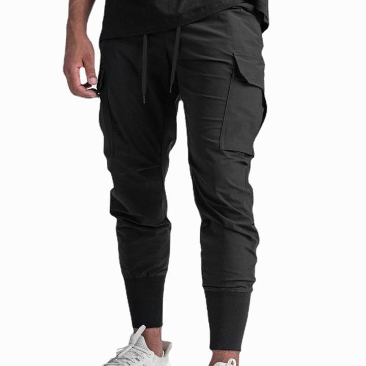Men's Tapered Cargo Pants Drawstring Jogger - Black