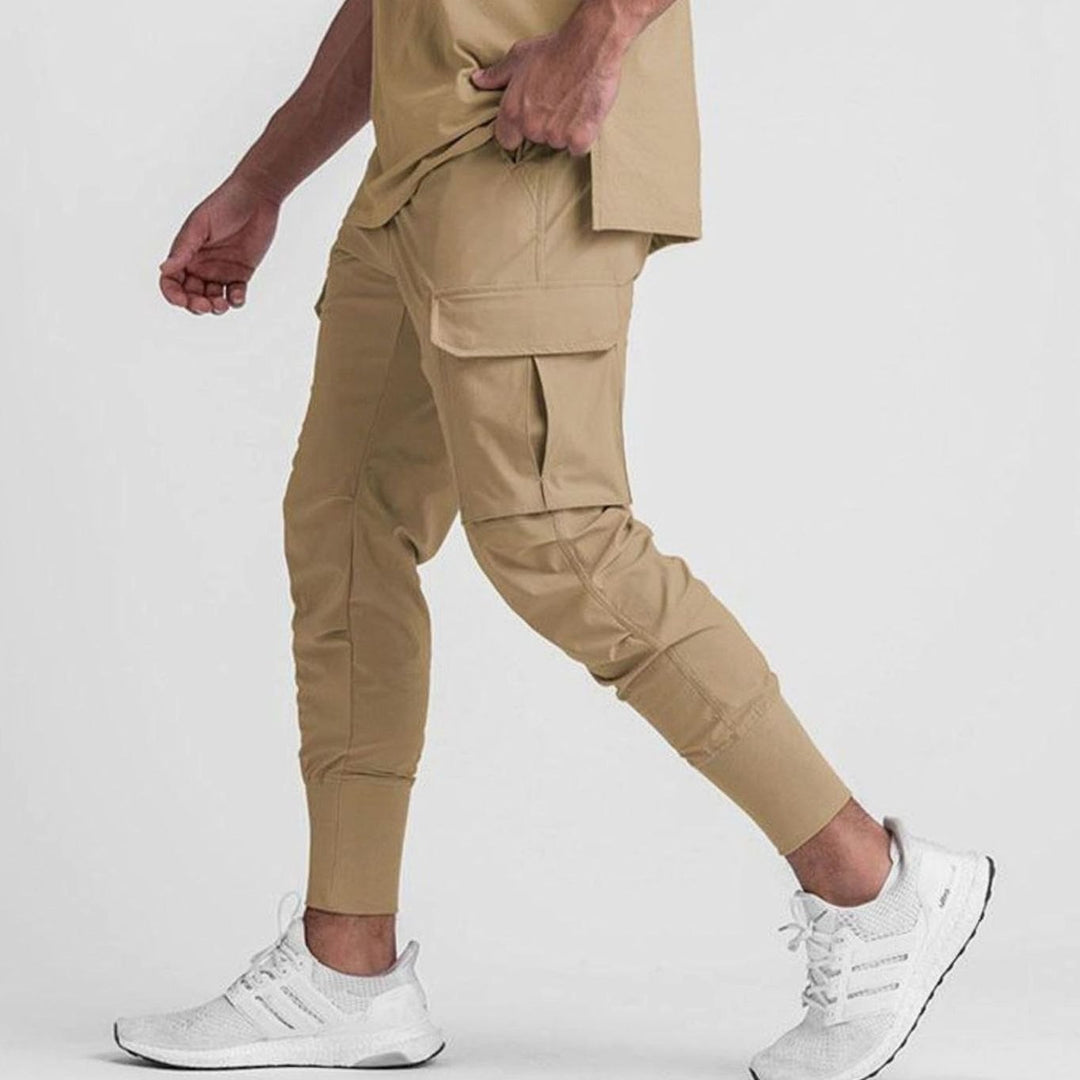 Men's Tapered Cargo Pants Drawstring Jogger - Khaki