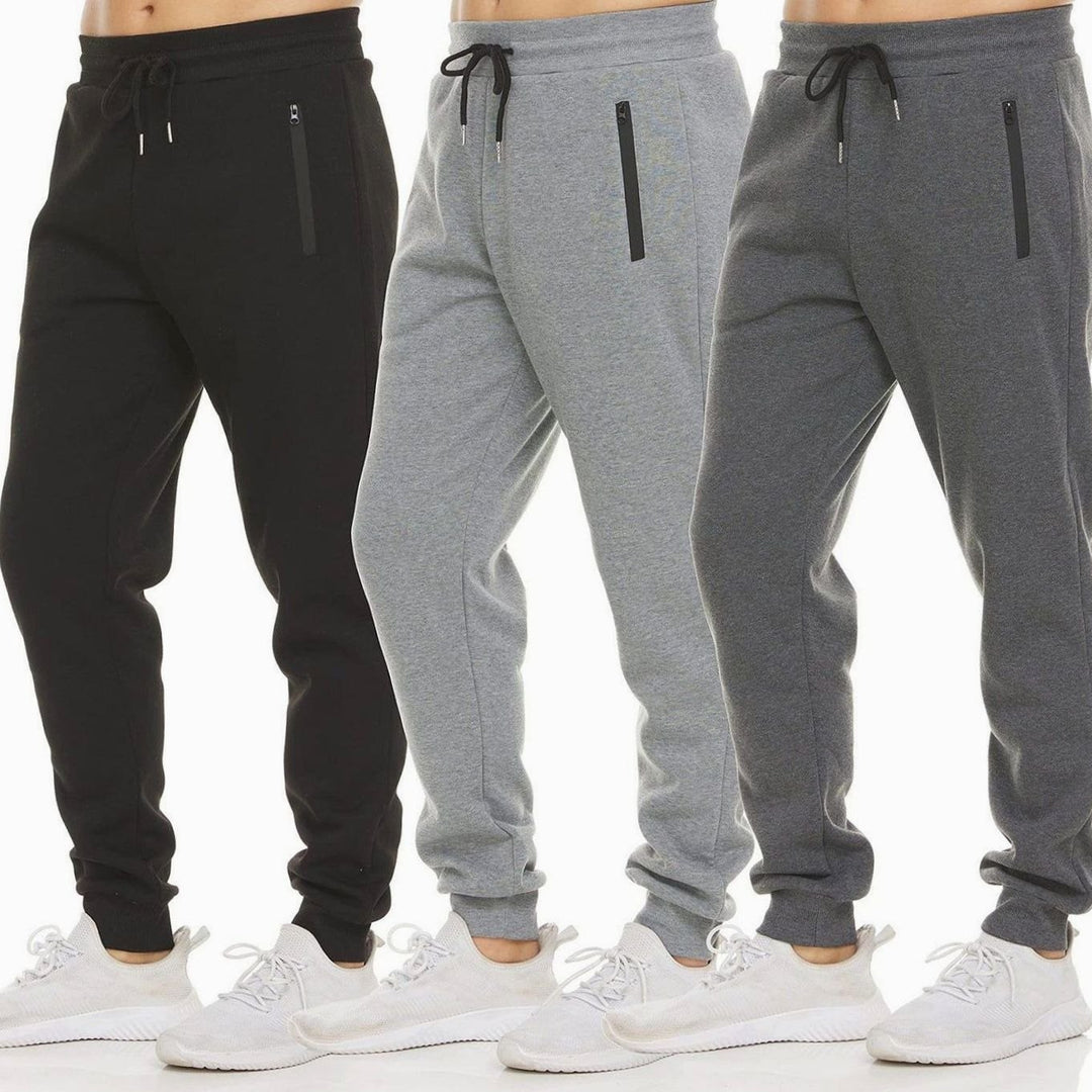 Men's Tapered Fleece Sweat Pants Zip-Pocket Joggers