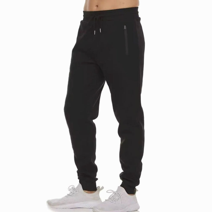 Men's Tapered Fleece Sweat Pants Zip-Pocket Joggers - Black