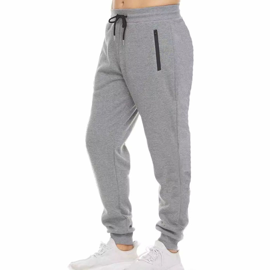 Men's Tapered Fleece Sweat Pants Zip-Pocket Joggers - Light Gray
