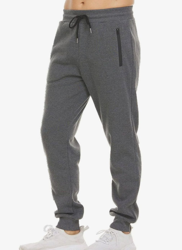 Men's Tapered Fleece Sweat Pants Zip-Pocket Joggers - Dark Gray