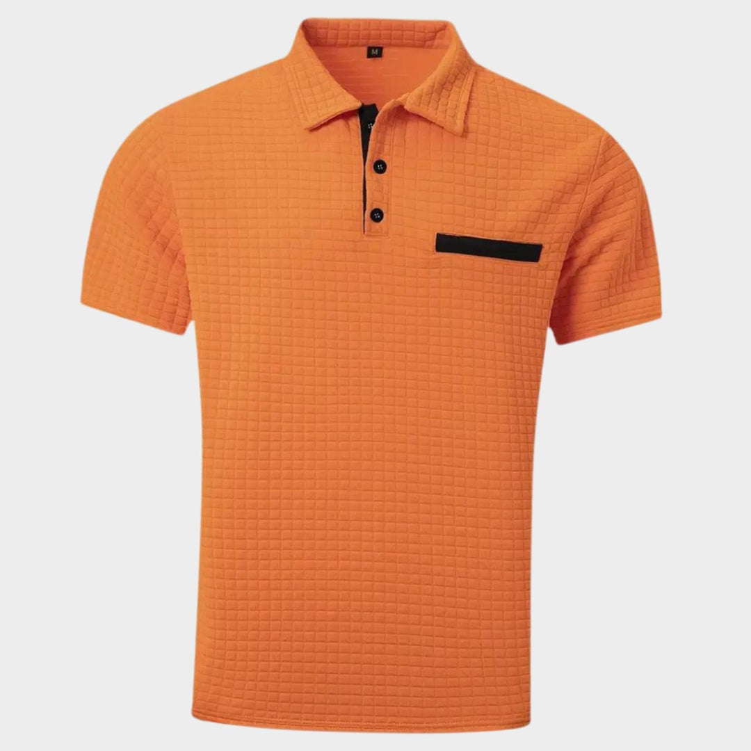 Men's Textured Short-Sleeve Polo Shirt Chest Pocket