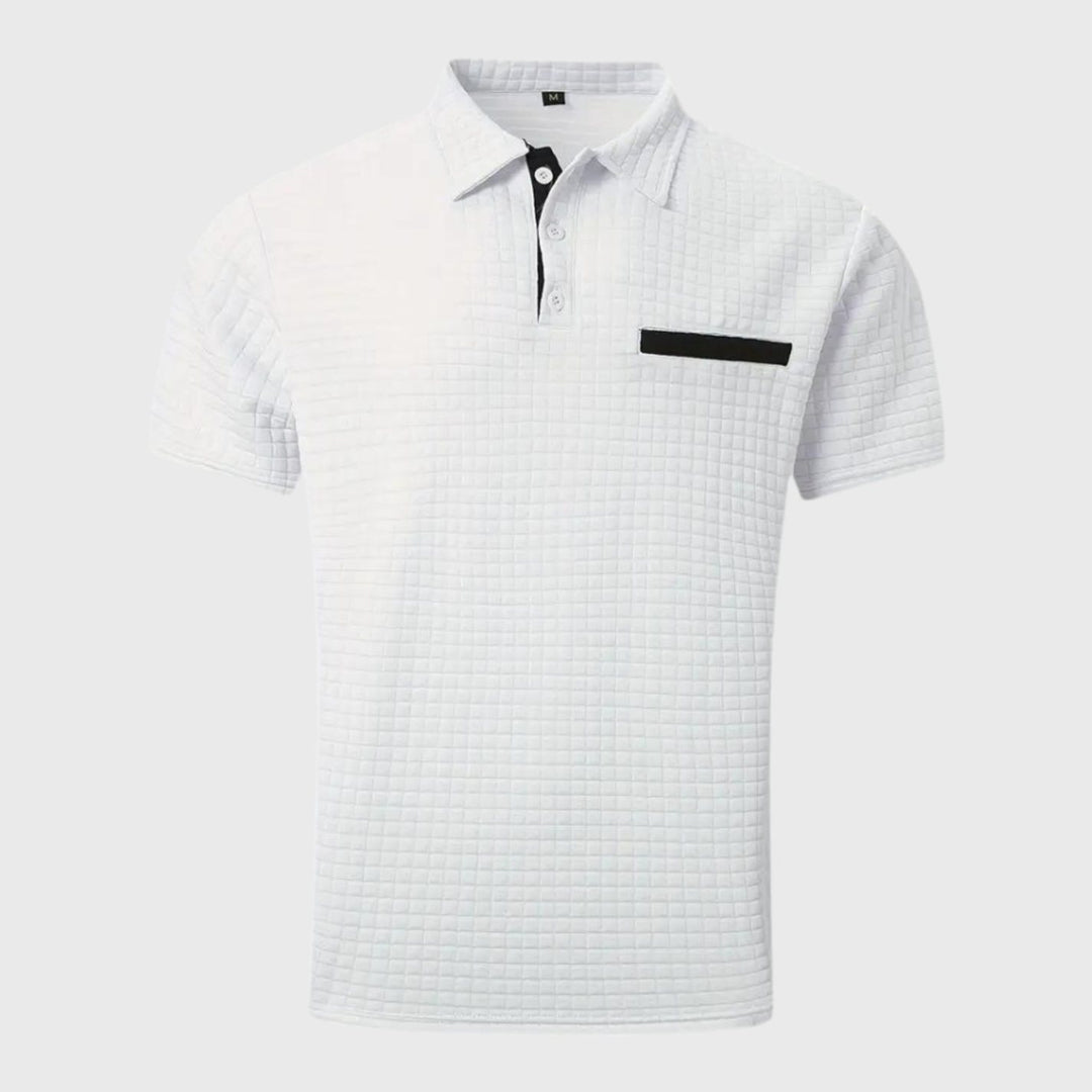 Men's Textured Short-Sleeve Polo Shirt Chest Pocket