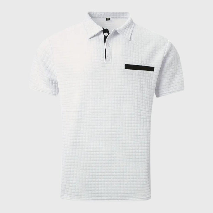 Men's Textured Short-Sleeve Polo Shirt Chest Pocket