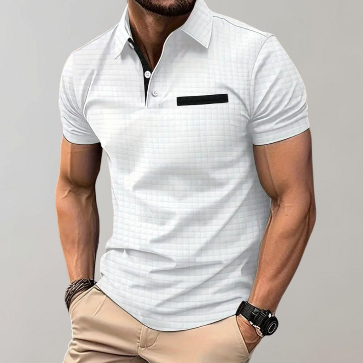 Men's Textured Short-Sleeve Polo Shirt Chest Pocket - White