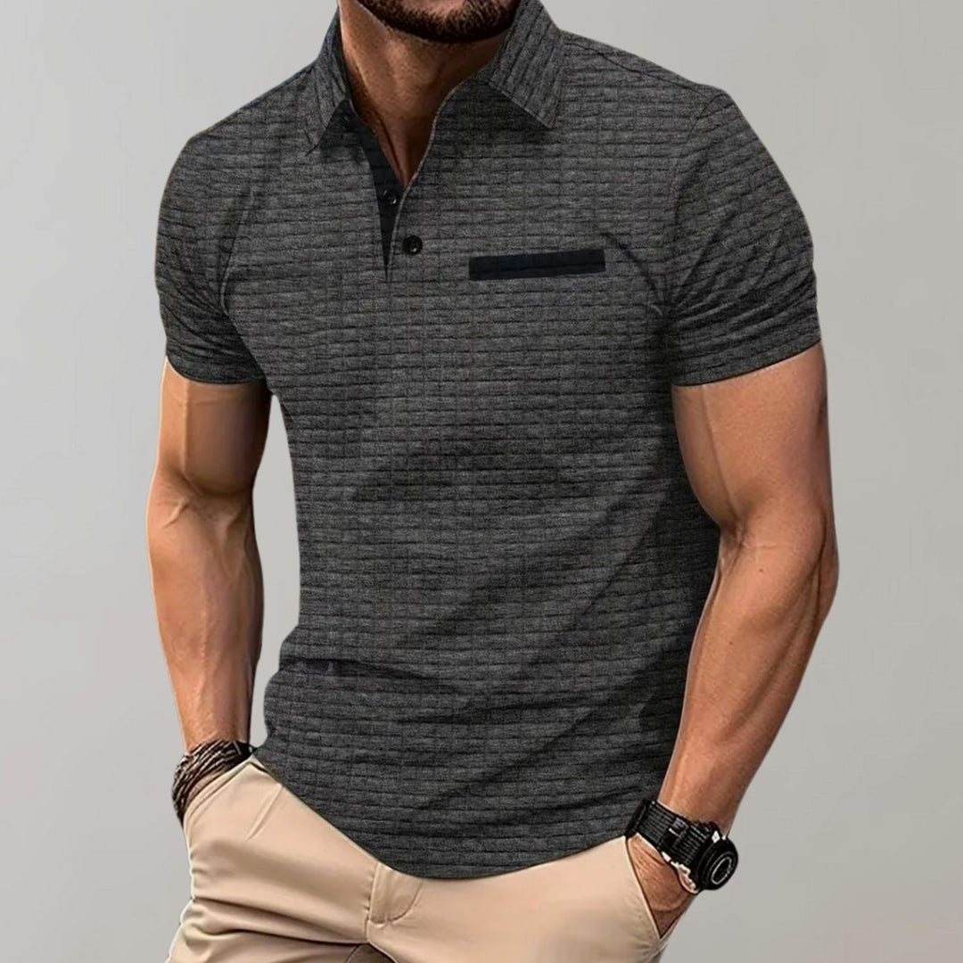Men's Textured Short-Sleeve Polo Shirt Chest Pocket - Gray