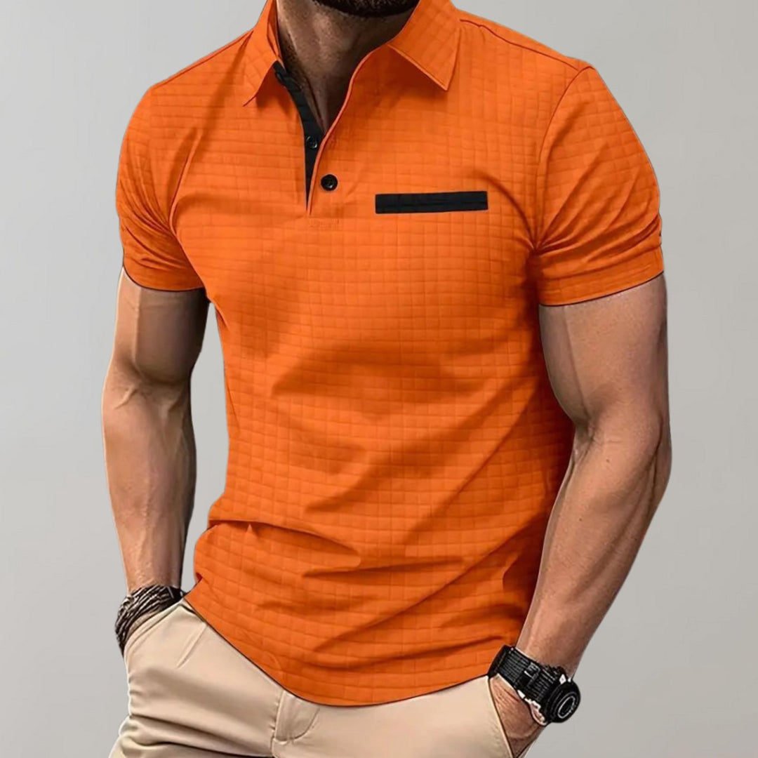 Men's Textured Short-Sleeve Polo Shirt Chest Pocket - Orange