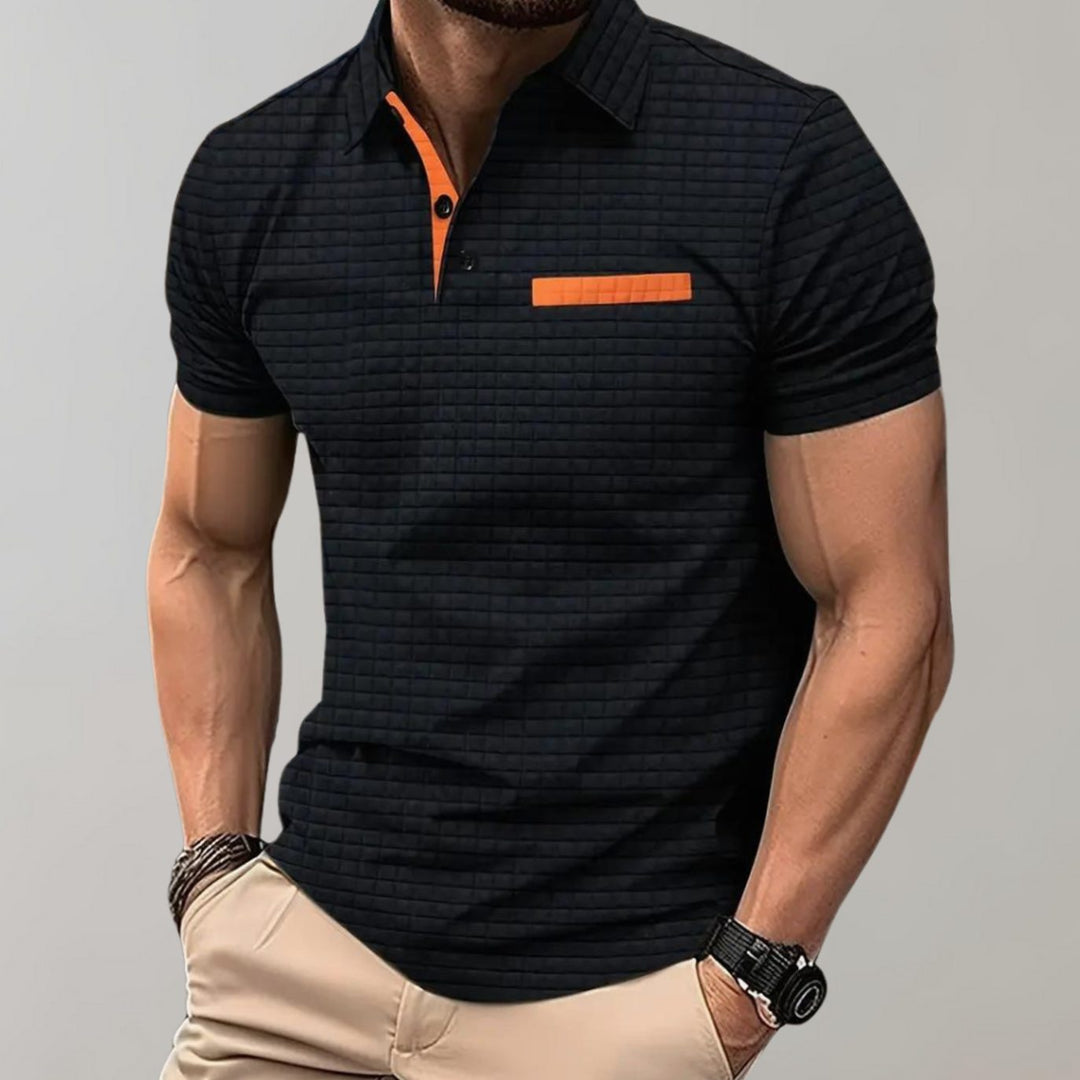 Men's Textured Short-Sleeve Polo Shirt Chest Pocket - Black