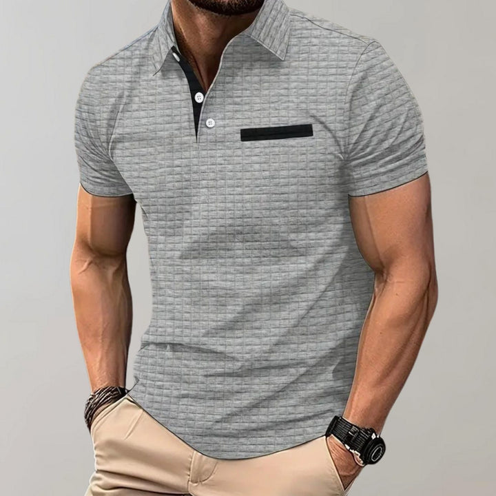 Men's Textured Short-Sleeve Polo Shirt Chest Pocket - Light Gray