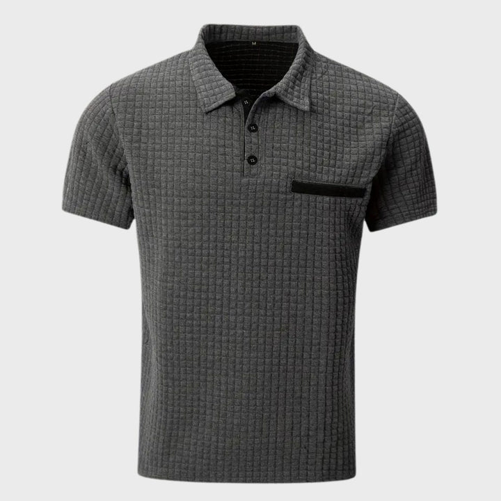 Men's Textured Short-Sleeve Polo Shirt Chest Pocket