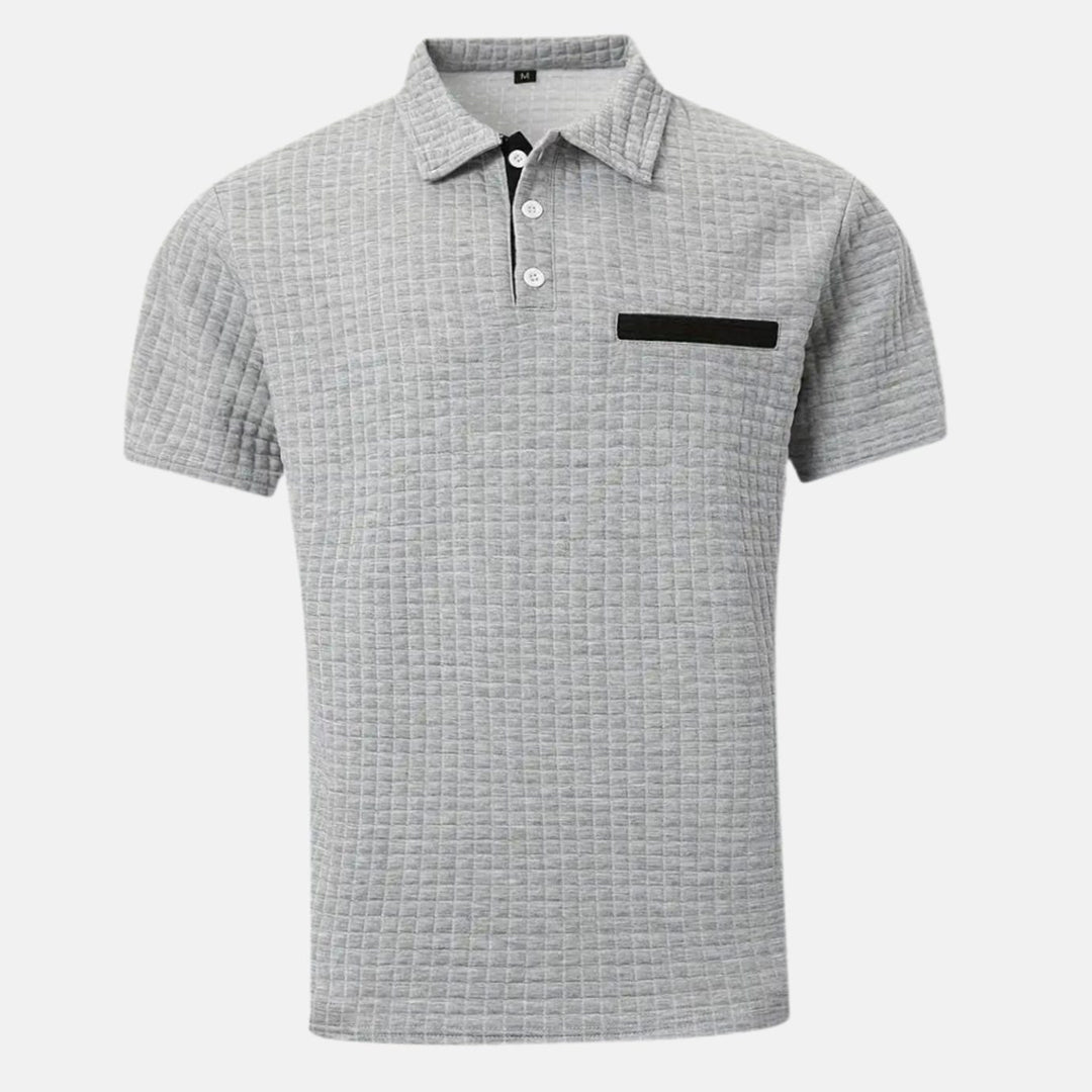Men's Textured Short-Sleeve Polo Shirt Chest Pocket