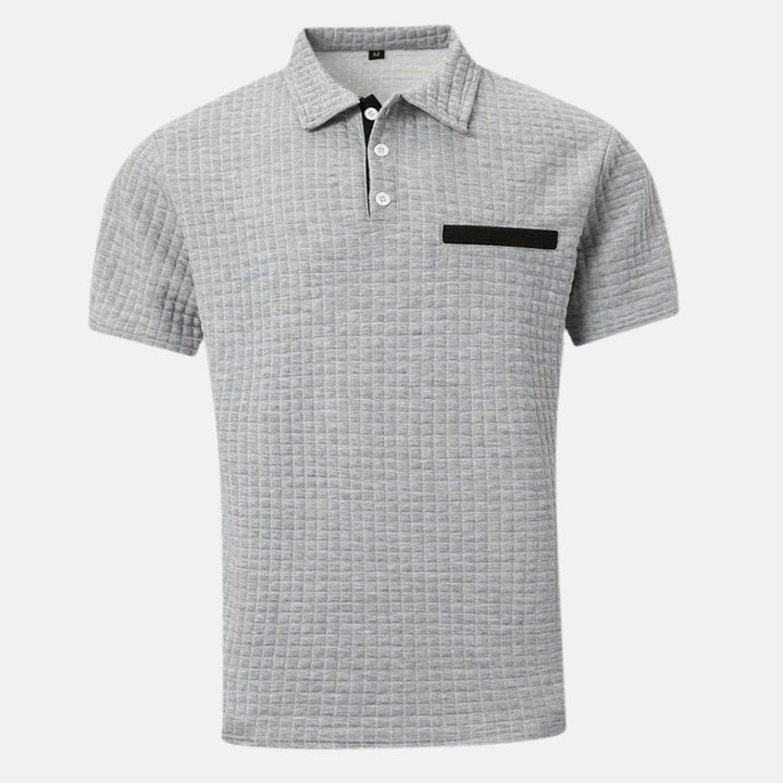 Men's Textured Short-Sleeve Polo Shirt Chest Pocket