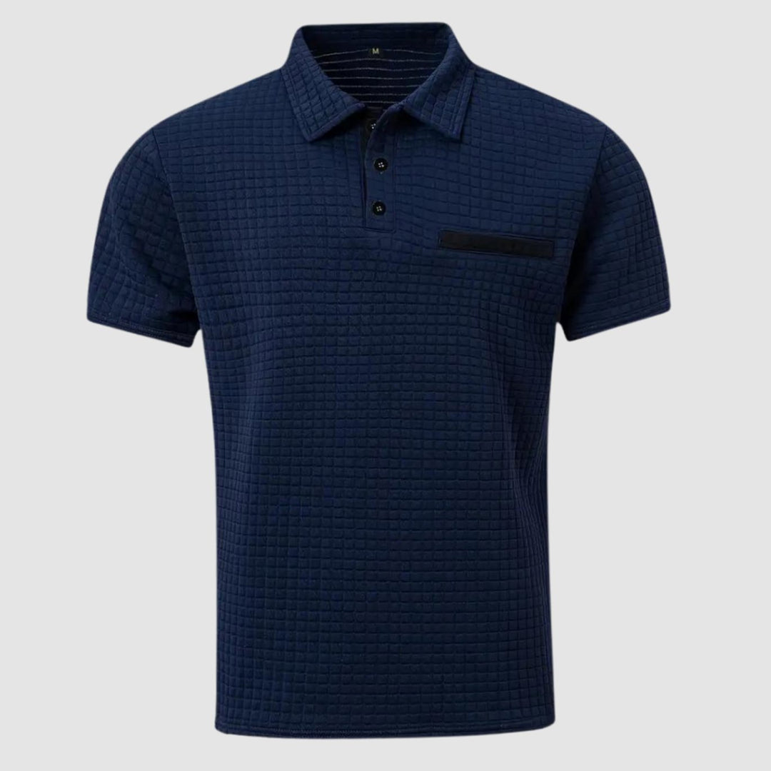 Men's Textured Short-Sleeve Polo Shirt Chest Pocket