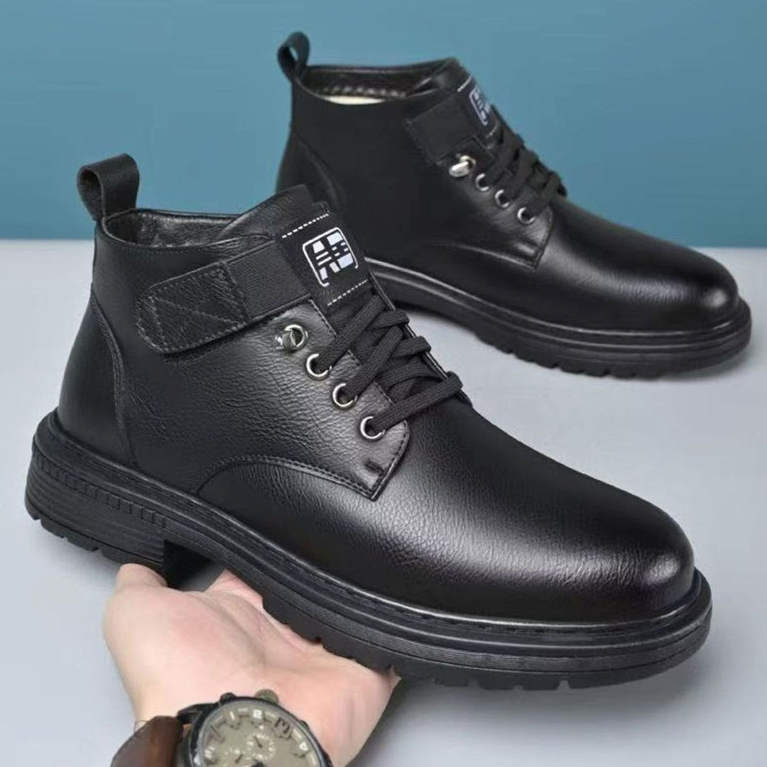 Men's Thermal-Lined Faux Leather Lace-Up Winter Ankle Boots, Brown