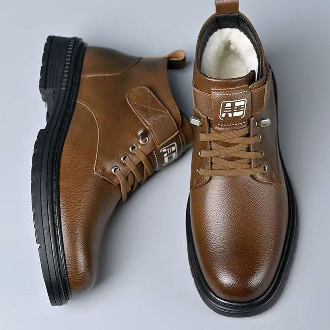 Men's Thermal-Lined Faux Leather Lace-Up Winter Ankle Boots, Brown