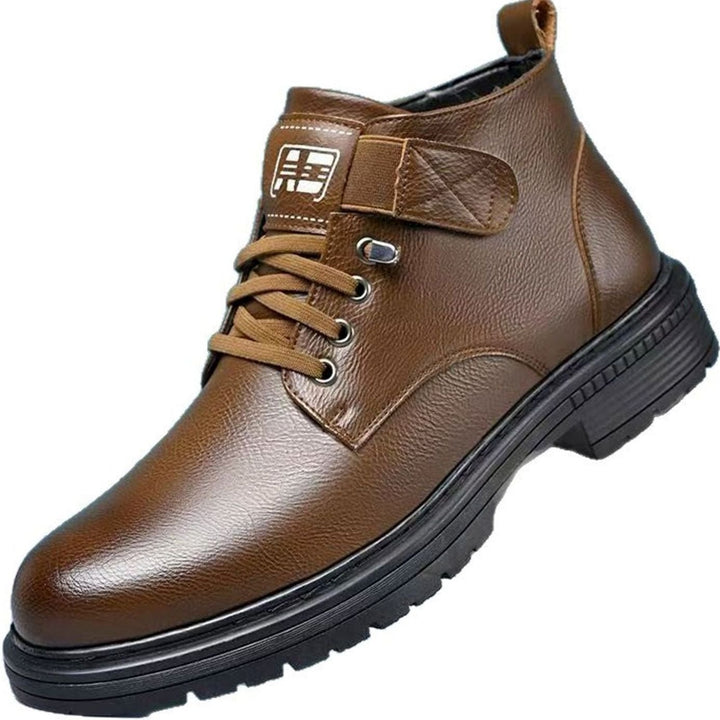 Men's Thermal-Lined Faux Leather Lace-Up Winter Ankle Boots, Brown