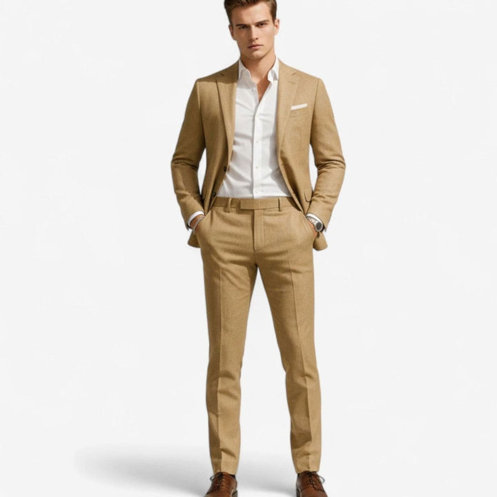 Men's Two-Piece Slim-Fit Linen Suit Classic Casual Elegance, Tan