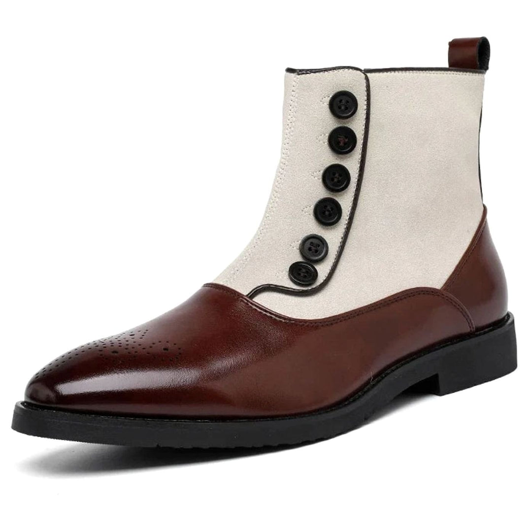 Men's Two-Tone Button-Detail Side-Zip Ankle Boots