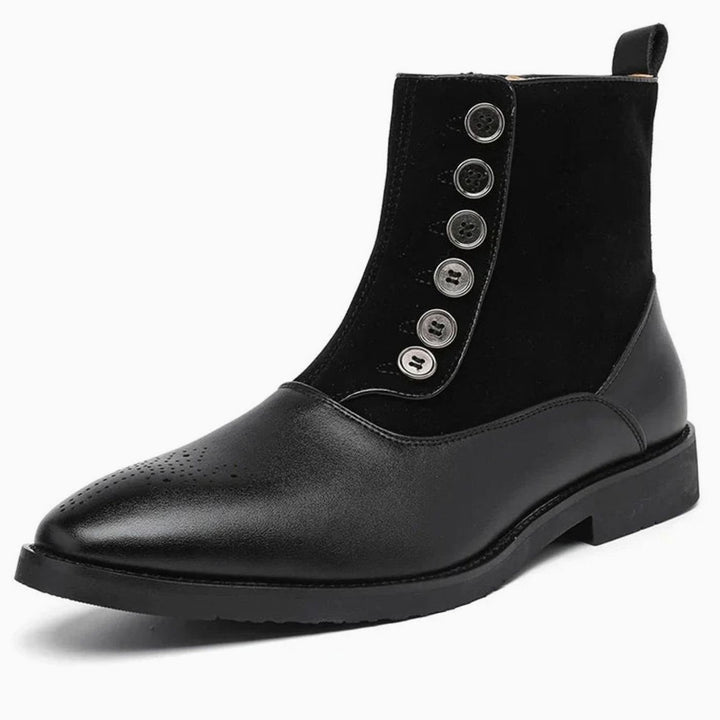 Men's Two-Tone Button-Detail Side-Zip Ankle Boots