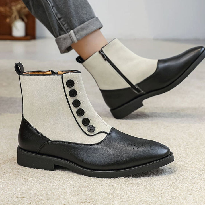 Men's Two-Tone Button-Detail Side-Zip Ankle Boots