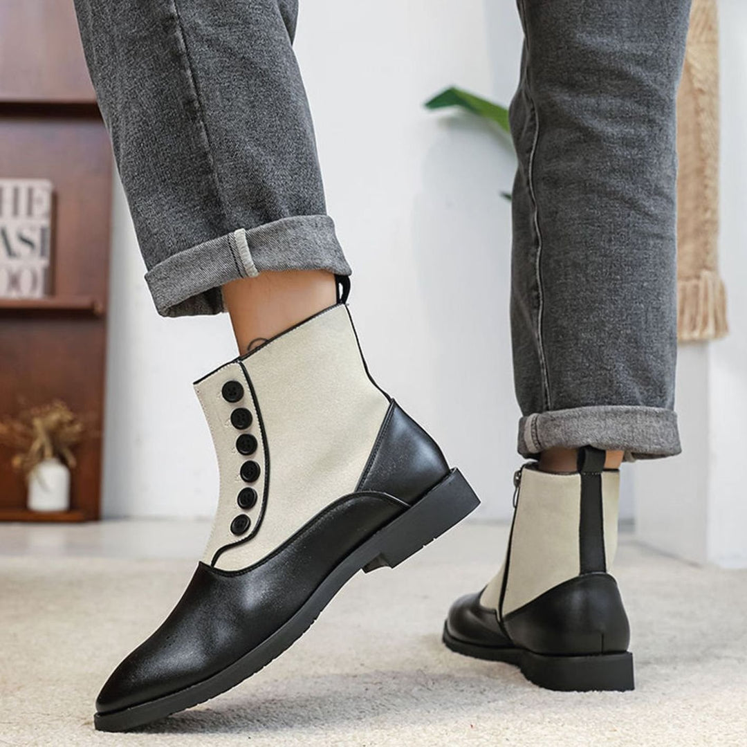 Men's Two-Tone Button-Detail Side-Zip Ankle Boots