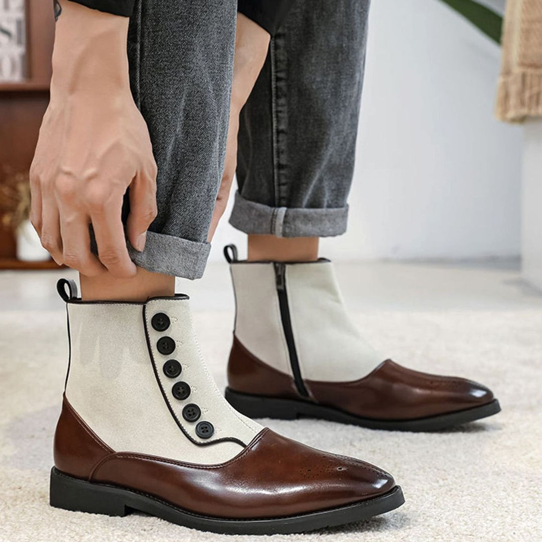 Men's Two-Tone Button-Detail Side-Zip Ankle Boots