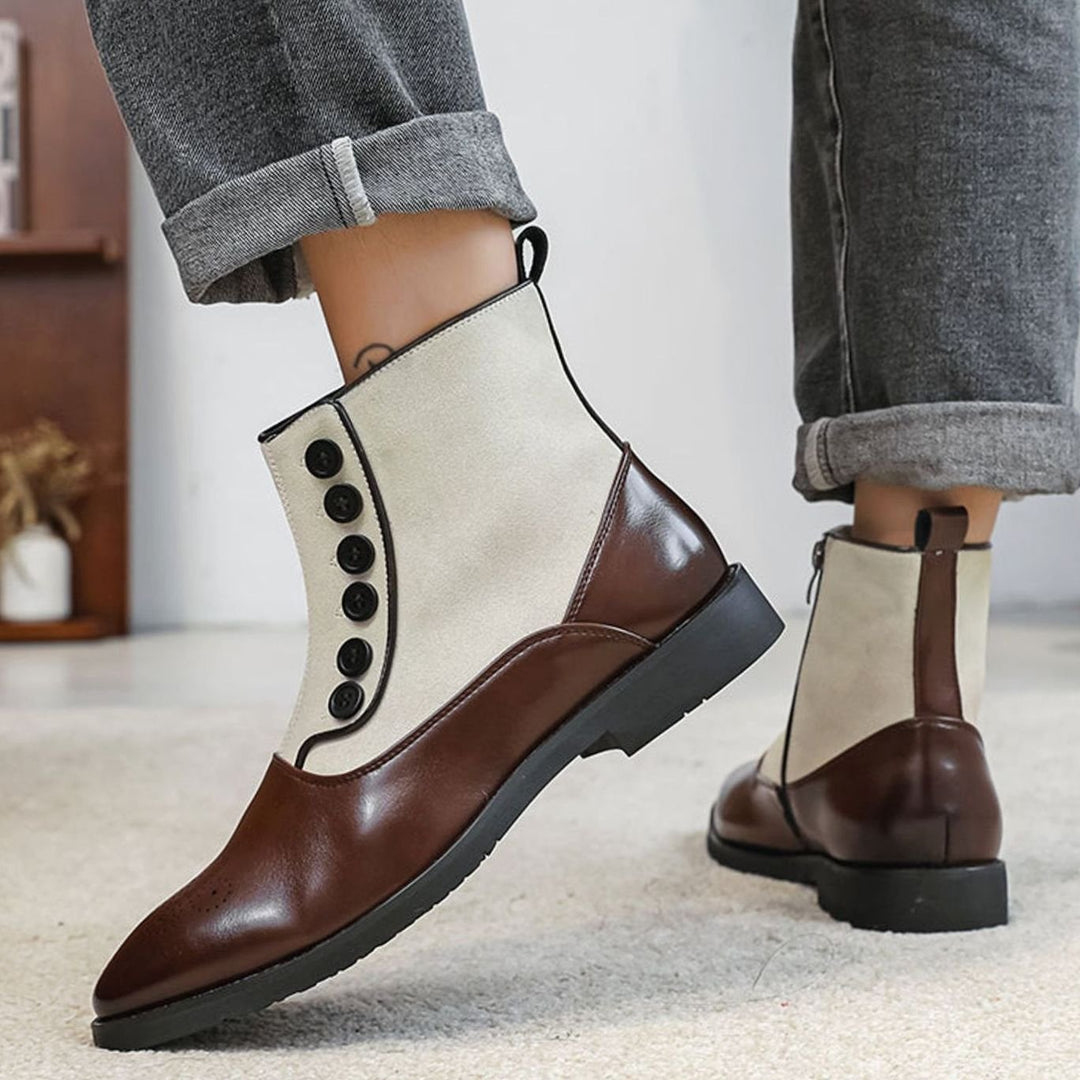 Men's Two-Tone Button-Detail Side-Zip Ankle Boots