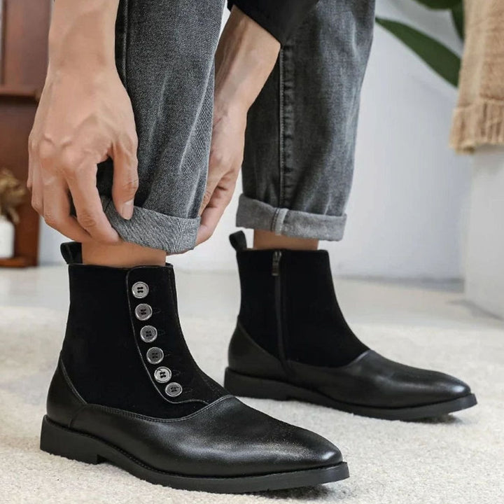 Men's Two-Tone Button-Detail Side-Zip Ankle Boots