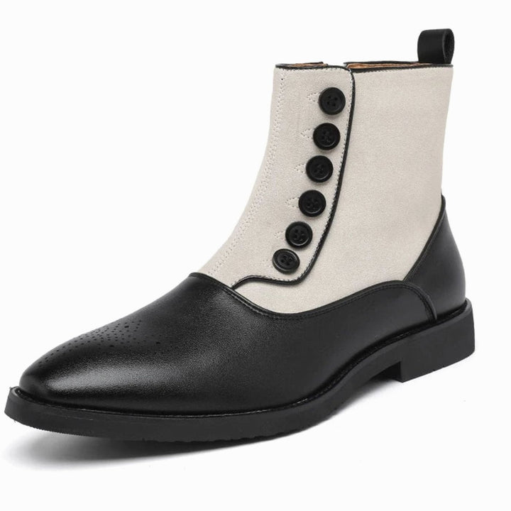 Men's Two-Tone Button-Detail Side-Zip Ankle Boots