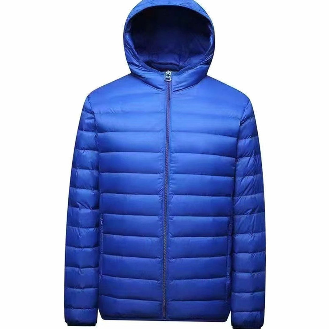 Men's Ultralight Micro Quilted Puffer Jacket Stand-Up Collar - Royal Blue with Hood