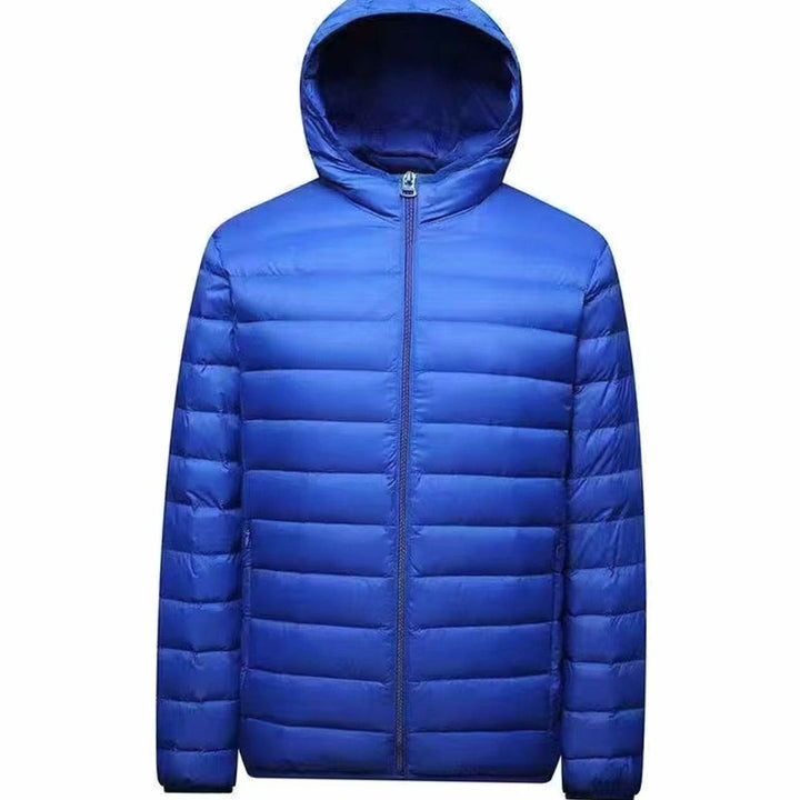 Men's Ultralight Micro Quilted Puffer Jacket Stand-Up Collar - Royal Blue with Hood
