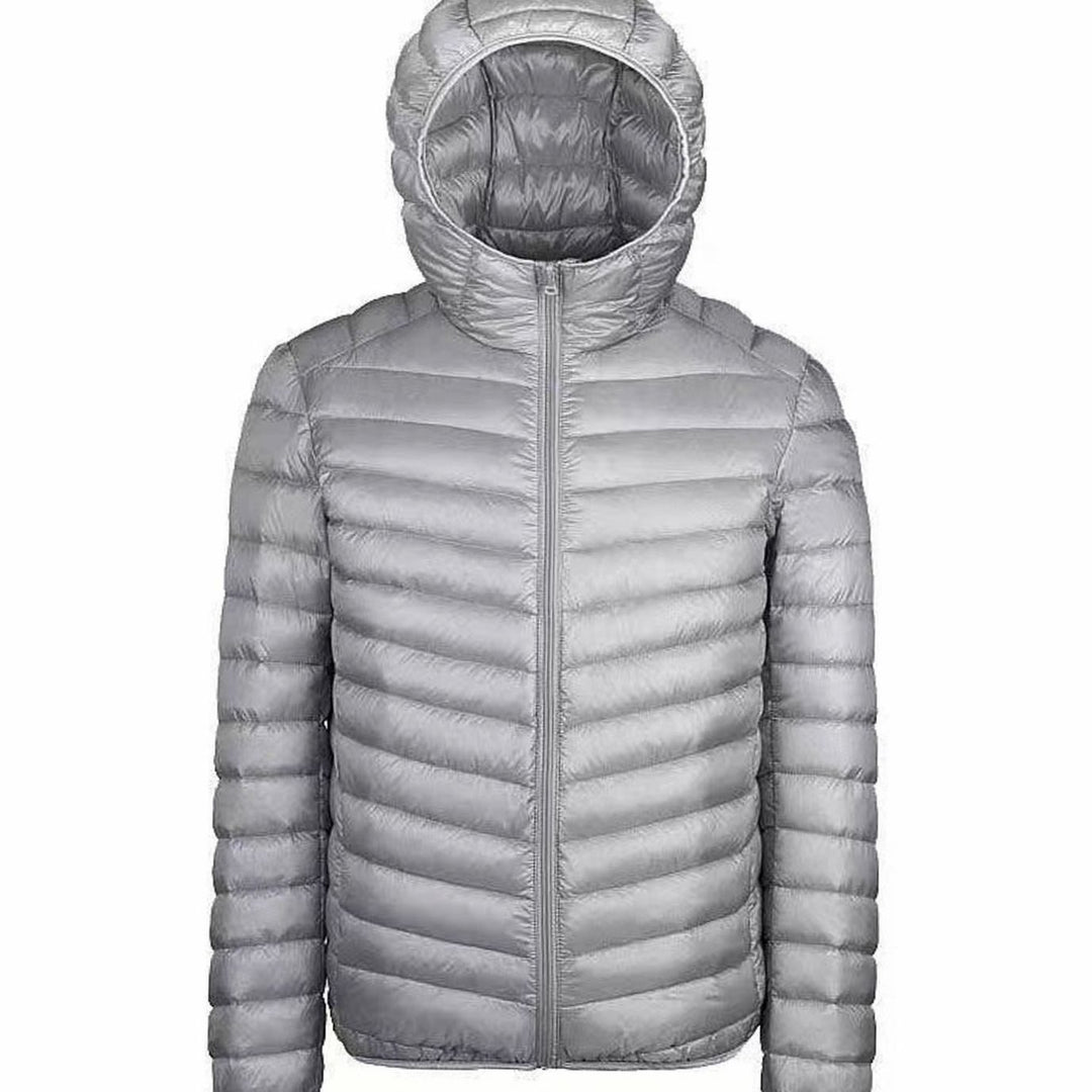 Men's Ultralight Micro Quilted Puffer Jacket Stand-Up Collar - Gray with Hood