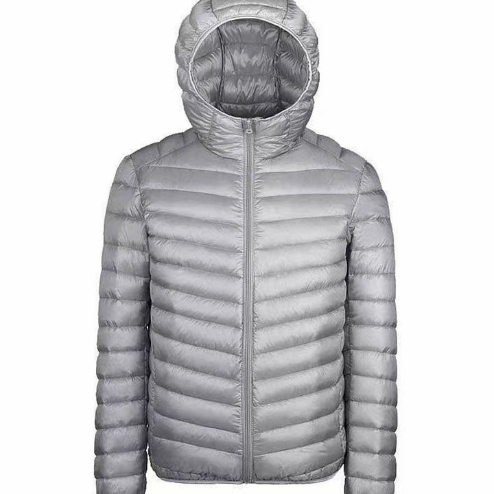 Men's Ultralight Micro Quilted Puffer Jacket Stand-Up Collar - Gray with Hood