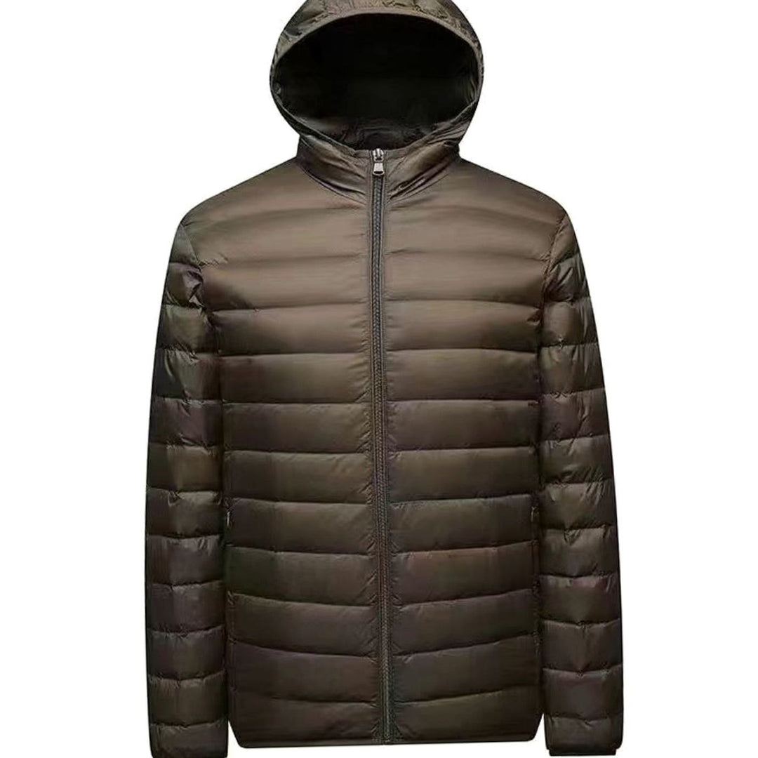 Men's Ultralight Micro Quilted Puffer Jacket Stand-Up Collar - Military Green with Hood